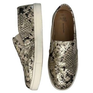Faux Snakeskin Slip On Sneakers Time and Tru Black Cream Metallic 8 W Wide